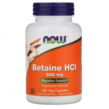 Витамины NOW Betaine HCL Бетаин гидрохлорид 648 мг 120 капсул