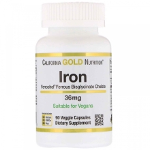 Витамины California Gold Nutrition Железо Ferrochel Bisglycinate 36 мг 90 капсул